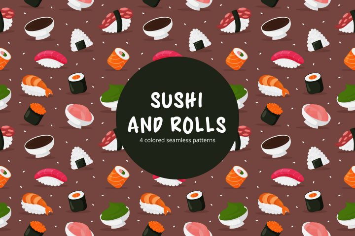 Sushi and Rolls Vector Seamless Pattern