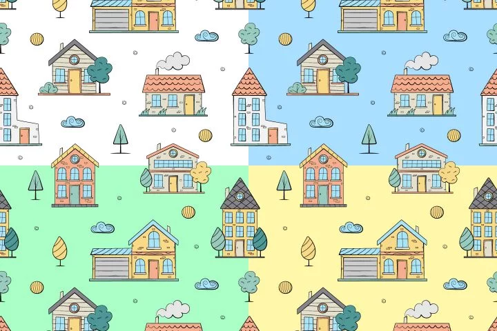 Doodle Houses Vector Seamless Pattern