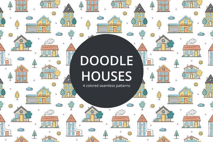 Doodle Houses Vector Seamless Pattern