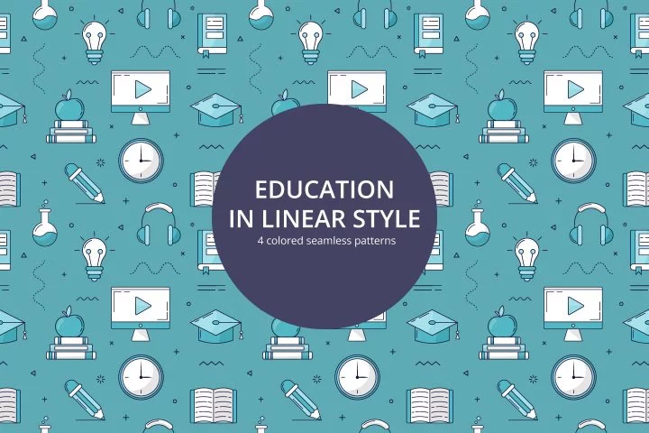 Education Vector Free Seamless Pattern in Linear Style