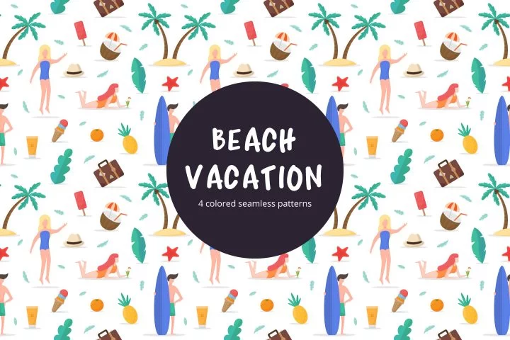 Beach Vacation Seamless Free Vector Pattern