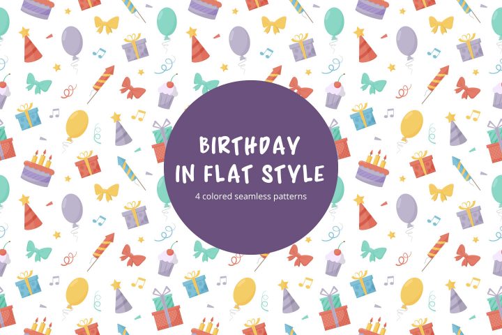 Birthday Free Seamless Pattern in Flat Style
