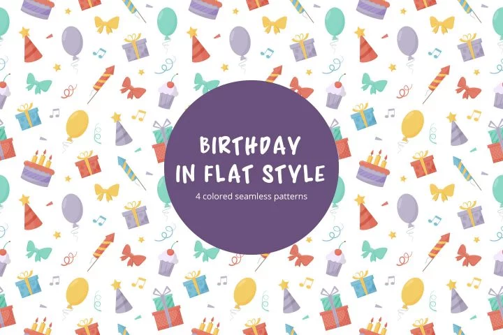 Birthday Free Seamless Pattern in Flat Style