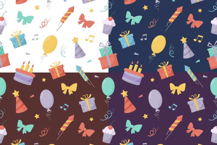 Birthday Free Seamless Pattern in Flat Style