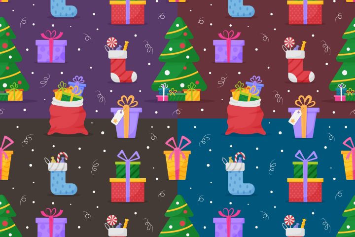 Christmas Gifts Vector Free Seamless Pattern