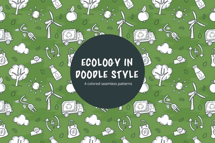 Ecology in Doodle Style Vector Free Seamless Pattern