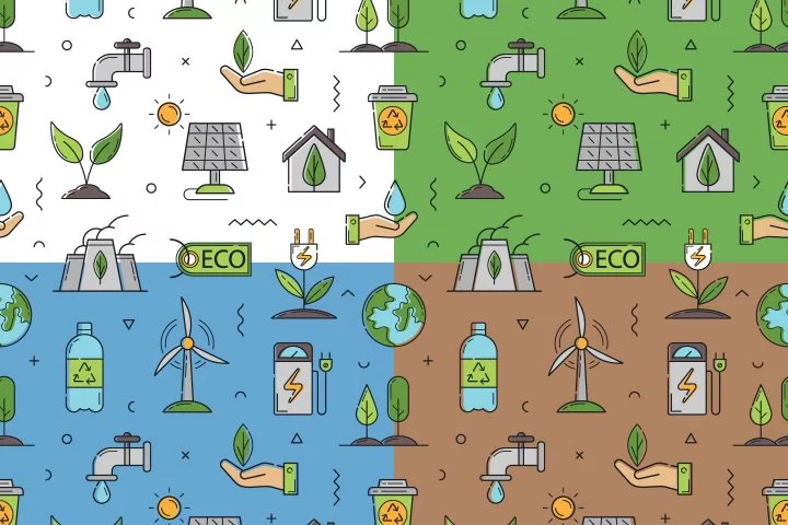 Ecology in Linear Style Vector Seamless Pattern