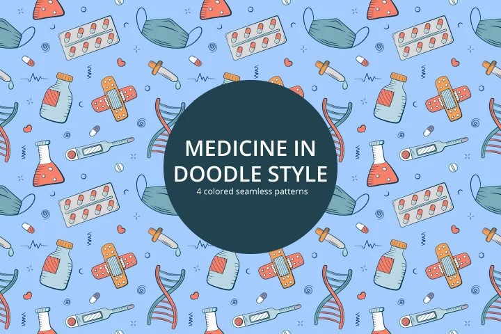 Medicine in Doodle Style Free Vector Seamless Pattern