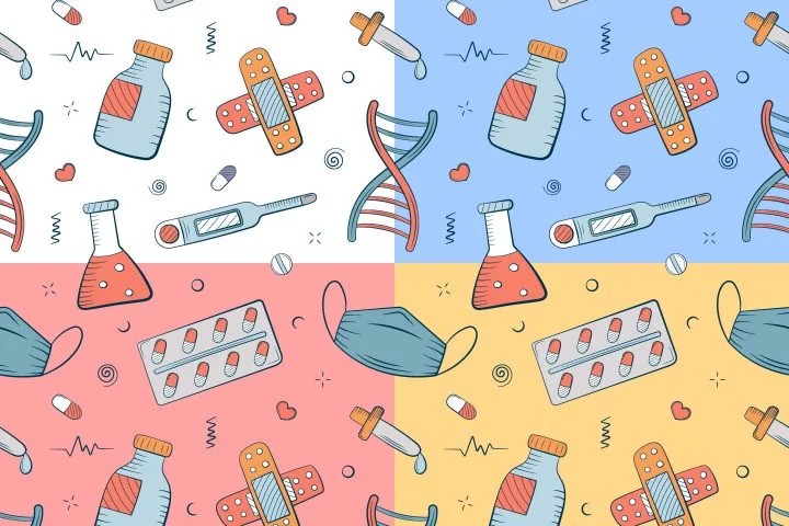Medicine in Doodle Style Free Vector Seamless Pattern