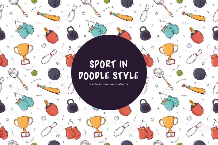 Sport Free Seamless Pattern in Doodle Style