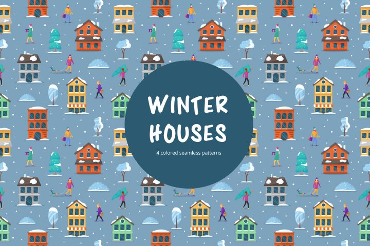 Winter Houses Vector Seamless Pattern