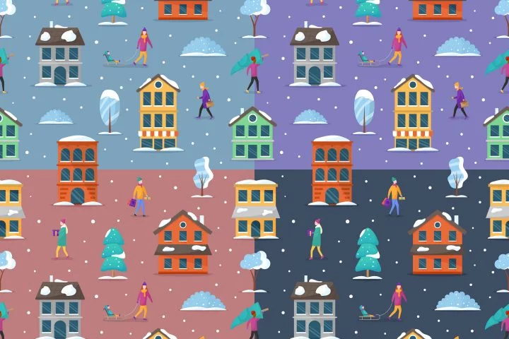Winter Houses Vector Seamless Pattern