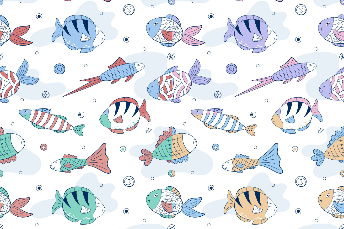 Fish in Doodle Style Free Vector Seamless Pattern