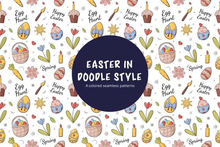 Happy Easter Doodle Style Vector Free Seamless Pattern