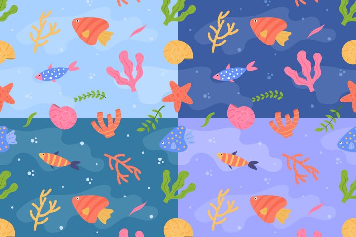 Marine Plants and Fish Vector Seamless Free Pattern