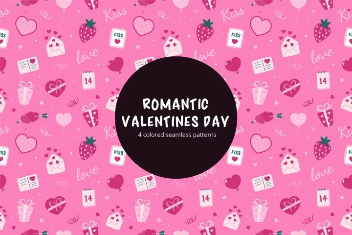 Romantic Valentines Day Vector Free Seamless Pattern