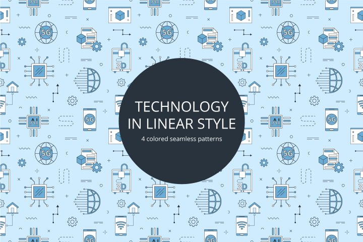 Technology Vector Seamless Pattern in Linear Style