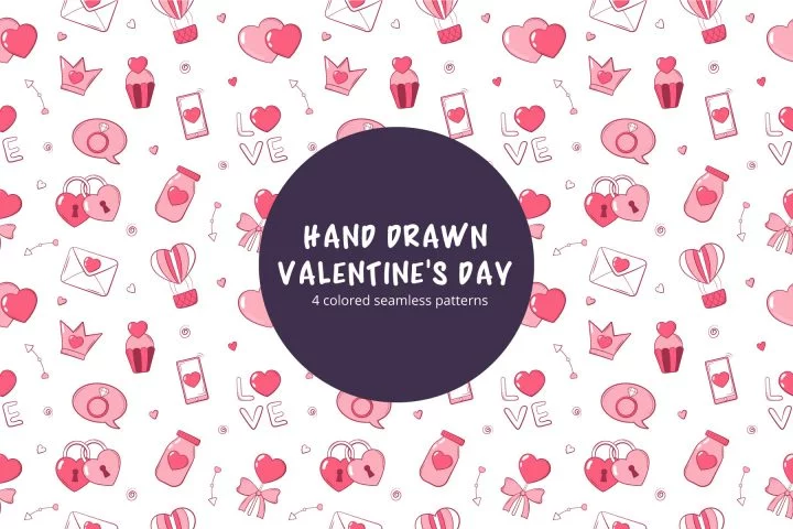 Valentines Day Hand Drawn Free Vector Seamless Pattern