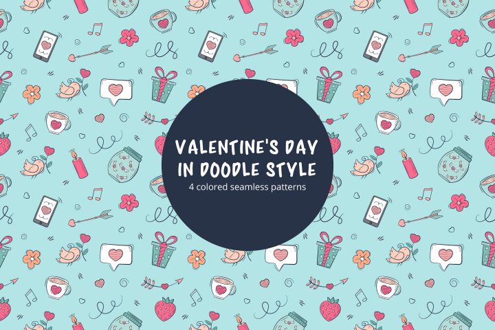 Valentine’s Day Vector Seamless Pattern in Doodle Style