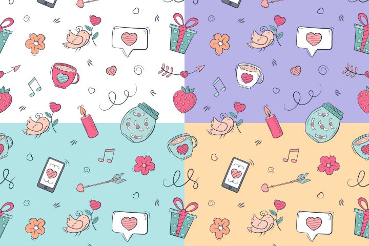Valentine’s Day Vector Seamless Pattern in Doodle Style