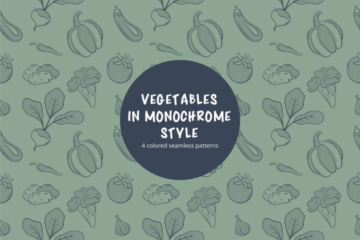 Vegetables Vector Free Pattern in Monochrome Style