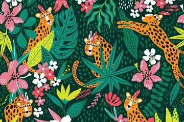 Leopard with Tropical Leaves